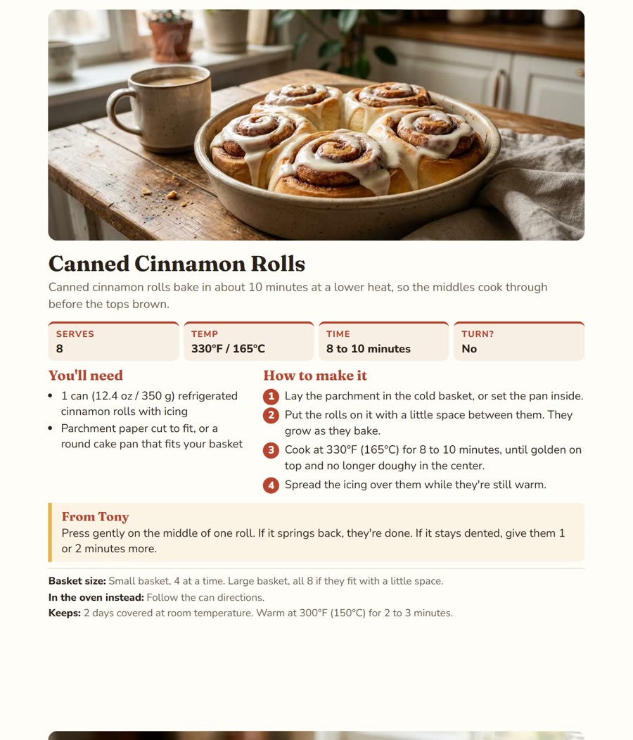 Recipe page: Canned Cinnamon Rolls